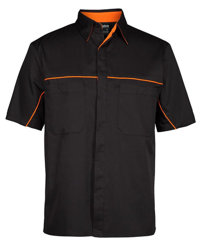 Customised Pit Crew Shirt Black / Orange Piping